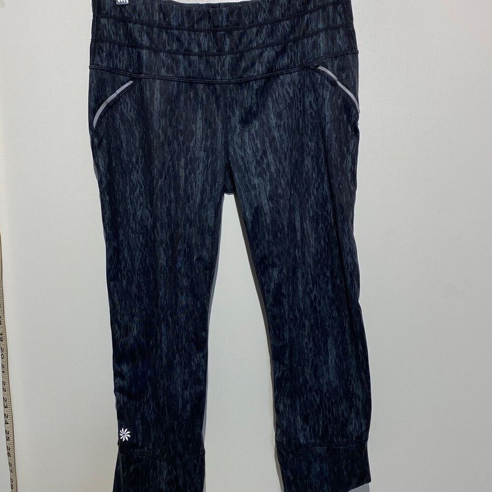 Athleta Women's Athletic High Rise Melange Pattern Work Out Leggings In Black Si
